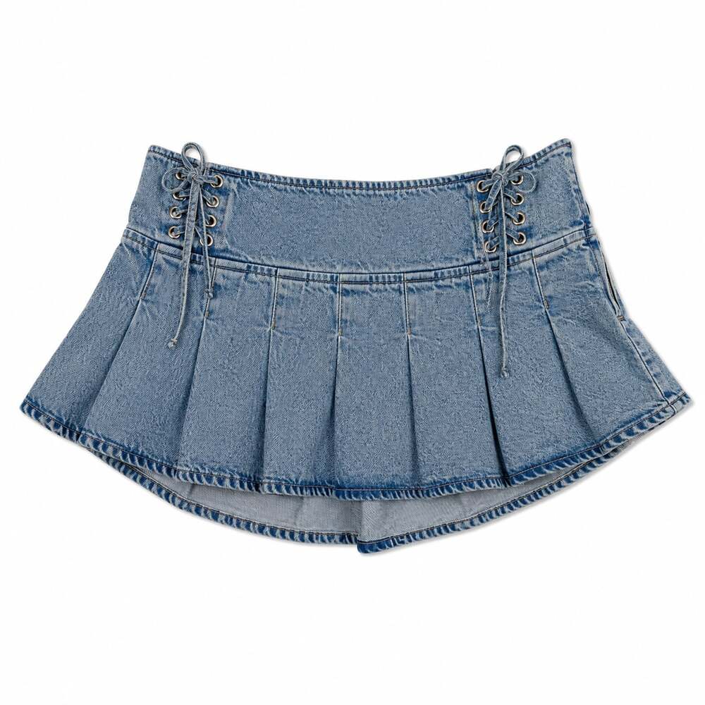 Primark Presents Rita Ora Lace-Up Front Pleated Denim Mini Skirt